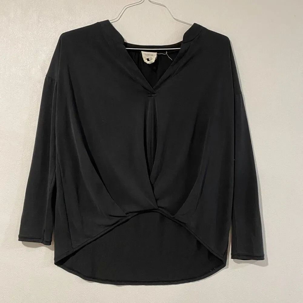 Harper Heritage Black Twist Front Top Women’s Small – High Low Draped Long Sleev